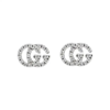 Gucci Gg Running White Gold Pave Diamond Stud Earrings In Silver-tone
