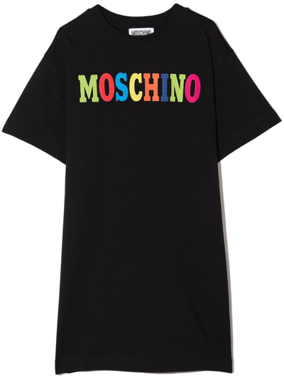 Moschino Flocked Logo-print T-shirt In Black