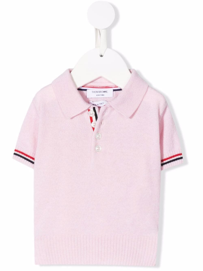 Thom Browne Babies' Rwb Trim Knitted Polo Top In Pink