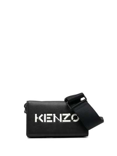 Kenzo Logo-print Leather Shoulder Bag In Schwarz