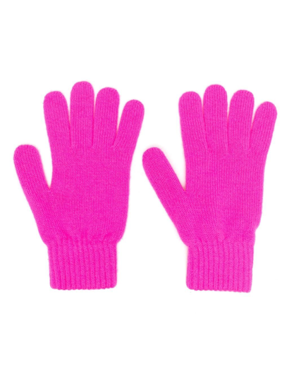Msgm Embroidered-logo Knitted Gloves In Rosa