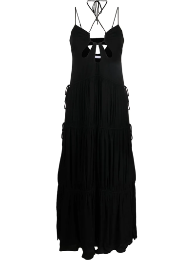 Jonathan Simkhai Lina Cutout Tiered Crinkled-twill Maxi Dress In Black