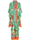 Dolce & Gabbana Vegetable-print Charmeuse Robe Jacket In Green