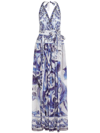 Dolce & Gabbana Majolica-print Halterneck Maxi Dress In White