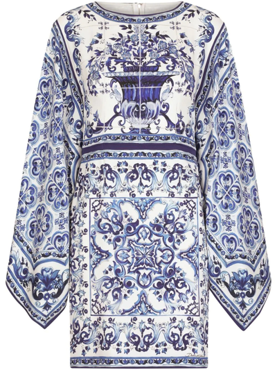 Dolce & Gabbana Majolica-print Mini Dress In Blue