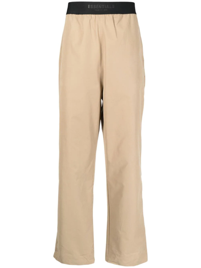 Essentials Straight-leg Cotton-blend Twill Trousers In Brown