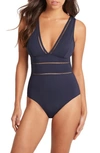 Sea Level Spliced One-piece Swimsuit In Night Sky