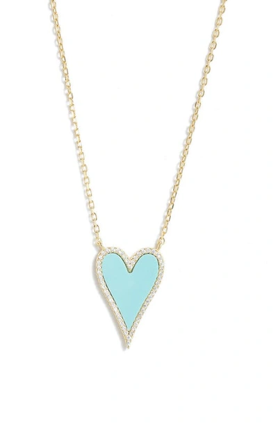 Adinas Jewels Pavé Heart Pendant Necklace In Turquoise