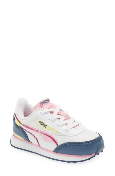 Puma Kids' Future Rider Twofold Sneaker In  White/dark Denim/prism Pink