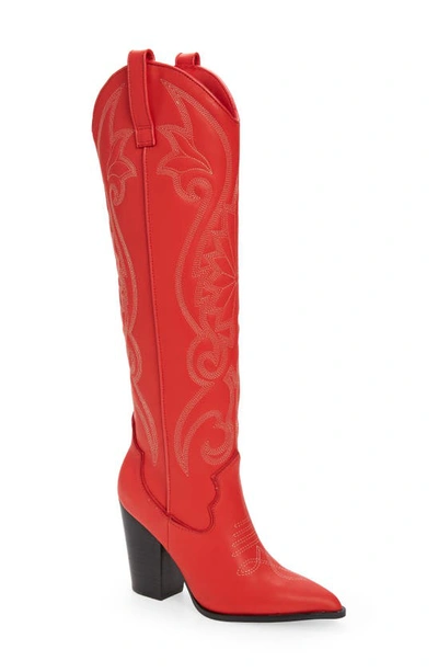 Steve Madden Lasso Knee High Western Boot In Red Leather
