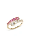 Adinas Jewels Multi-color Graduated Cubic Zirconia Wrap Ring In Sapphire Pink