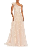 Mac Duggal Embellished One Shoulder A Line Gown In Peach