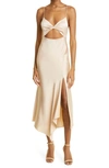 Alice And Olivia Harmony Cutout Asymmetric Midi Dress In Beige