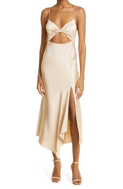 Alice And Olivia Harmony Cutout Asymmetric Midi Dress In Beige