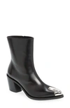 Alexander Mcqueen Boxcar Calfskin Cap-toe Ankle Booties In Black Silver