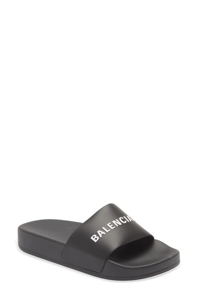 Balenciaga Kids' Logo-embossed Rubber Pool Sliders 4-8 Years In Black