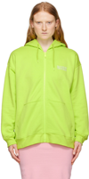 Ganni Felpa Logo Con Zip E Cappuccio In Green