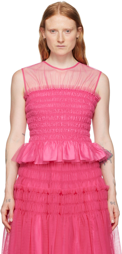 Molly Goddard Georgie Shirred Tulle Top In Pink