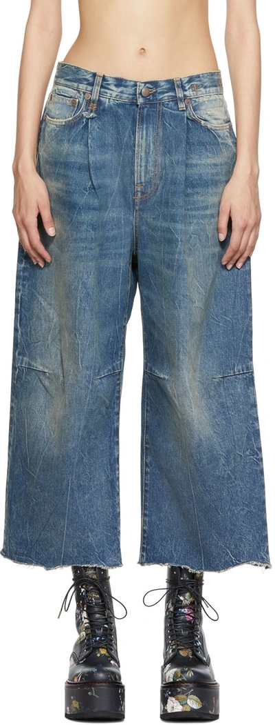 R13 Blue Cropped Wide-leg Jeans In Dirty Kelly
