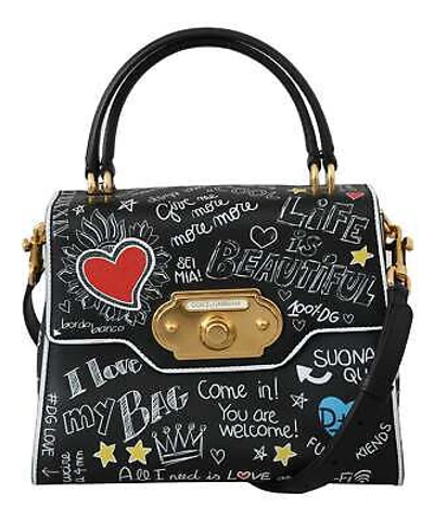 Pre-owned Dolce & Gabbana Dolce And Gabbana Black Leather Dg Heart Crossbody Welcome Purse Rpp 3093