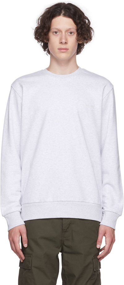 Carhartt Gray Script Embroidery Sweatshirt In White