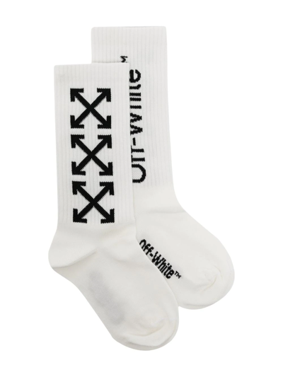 Off-white Kids' Logo Intarsia Ribbed Socks In White