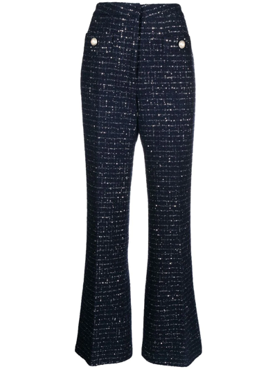 Alessandra Rich Checked Tweed Flared Trousers In Blue