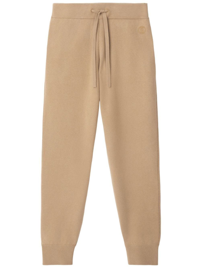 Burberry Logo-embroidered Track Trousers In Neutrals