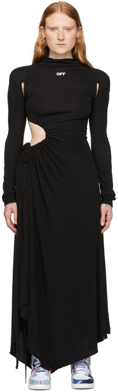 Off-white Black Cut-out Midi Dress In Black White