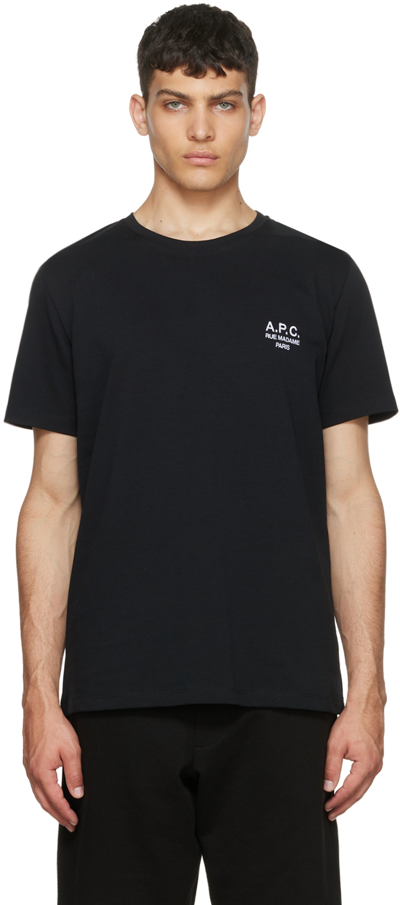 Apc Raymond T-shirt Black T-shirt In Thick Cotton With Logo Embroidered Over The Heart.