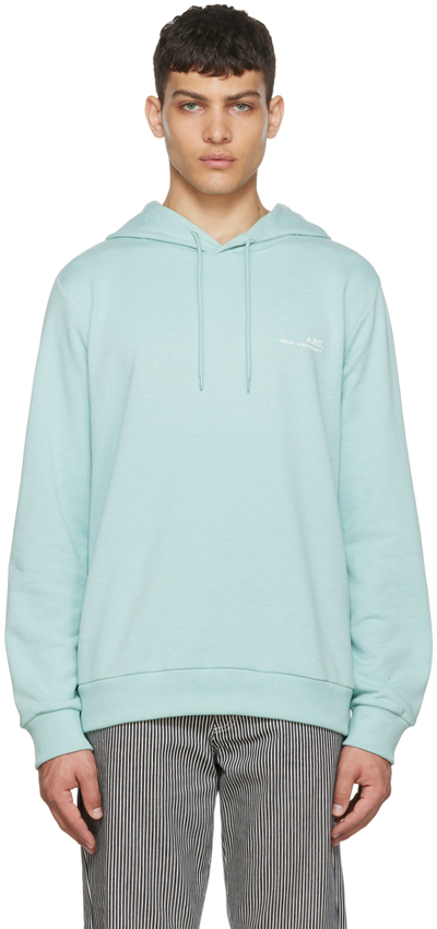 Apc Blue Item Hoodie In Turquoise Chine