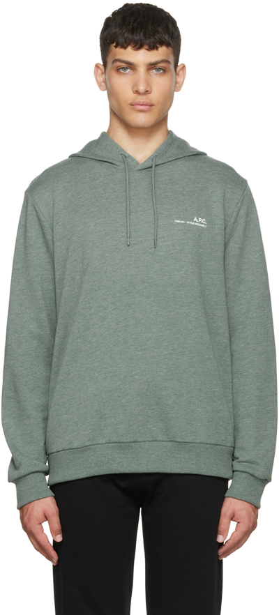 Apc Logo-print Cotton Hoodie In Green