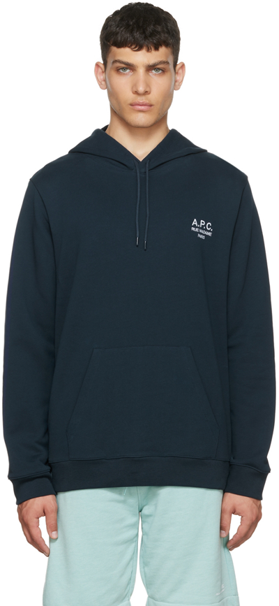 A.p.c. Marvin Logo-print Pullover Hoodie In Blue