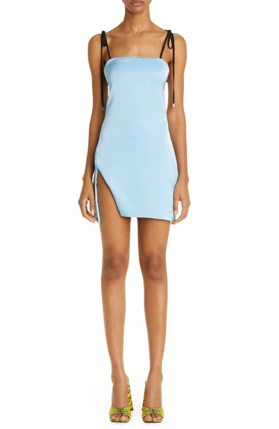 Attico Light Blue Mini Dress With Knotted Straps In Baby Blue