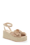 Loeffler Randall Posey Knotted Espadrille Platform Sandal In Tan/ Cream Gingham