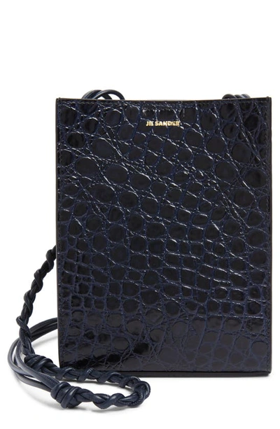 Jil Sander Blue Tangle Mock Croc Cross Body Leather Bag In Dark Blue