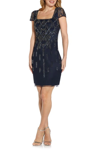 Adrianna Papell Plus Size Square-neckline Beaded Dress In Midnight