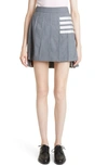 Thom Browne Grey Wool 4-bar Pleated Miniskirt In Medium Grey
