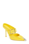 Alexander Mcqueen Belt-embellished Pointed-toe Leather Mules In Yellow