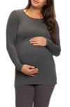 Felina Stretch Cotton & Modal Maternity T-shirt In Heathered Charcoal