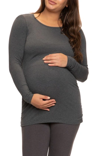 Felina Stretch Cotton & Modal Maternity T-shirt In Heathered Charcoal