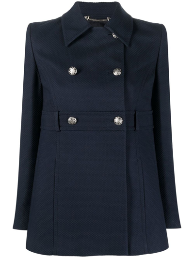 Pre-owned Gucci 2000s Quilted Double-breasted Jacket In Blue