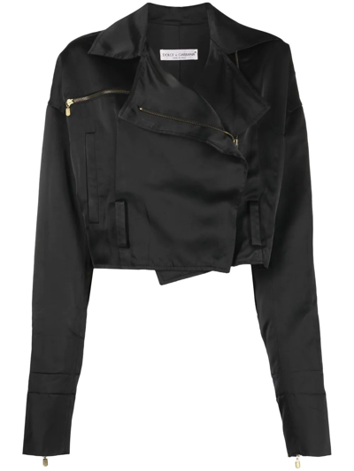 Pre-owned Dolce & Gabbana 1990s Cropped Biker Jacket In Black