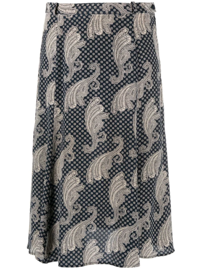 Pre-owned Pierre Cardin 1980s Printed Flared Knee-length Skirt In Black