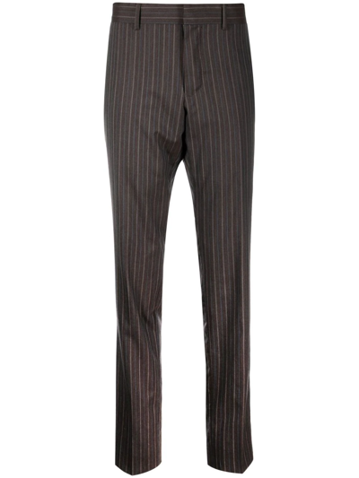 Pre-owned Gucci 2000s Pinstriped Slim-legged Tailored Trousers In Grey