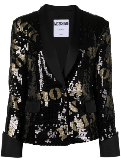 Pre-owned Moschino 2010s Rock N Roll Sequin-embellished Blazer In Black