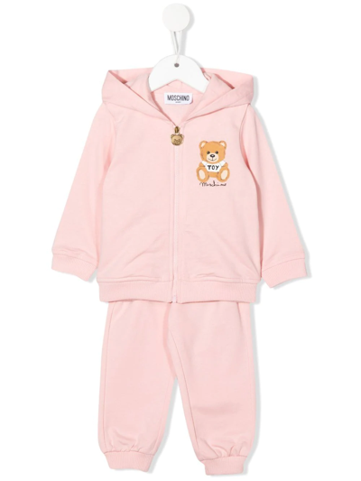 Moschino Babies' Teddy-logo Print Cotton Tracksuit Set In Pink