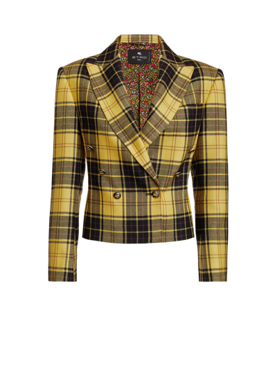 Etro Double-breasted Check Jacket In Yellow | ModeSens