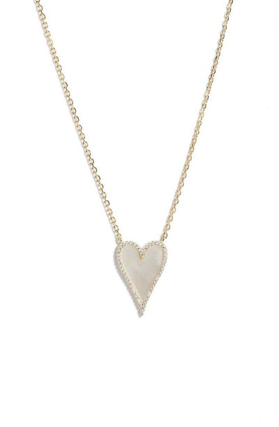 Adinas Jewels Pavé Heart Pendant Necklace In Pearl White