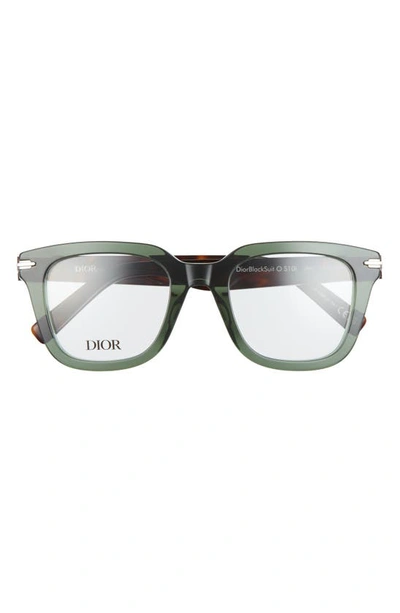Dior Blacksuit 51mm Square Reading Glasses In Shiny Dark Green